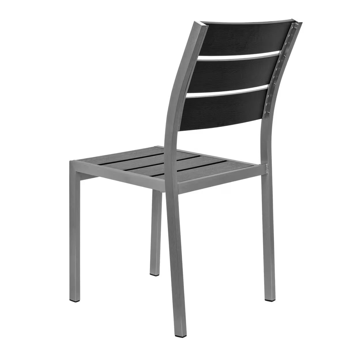 Caribbean Collection Silver Frame Side Chair with Black Teak Wood Slats