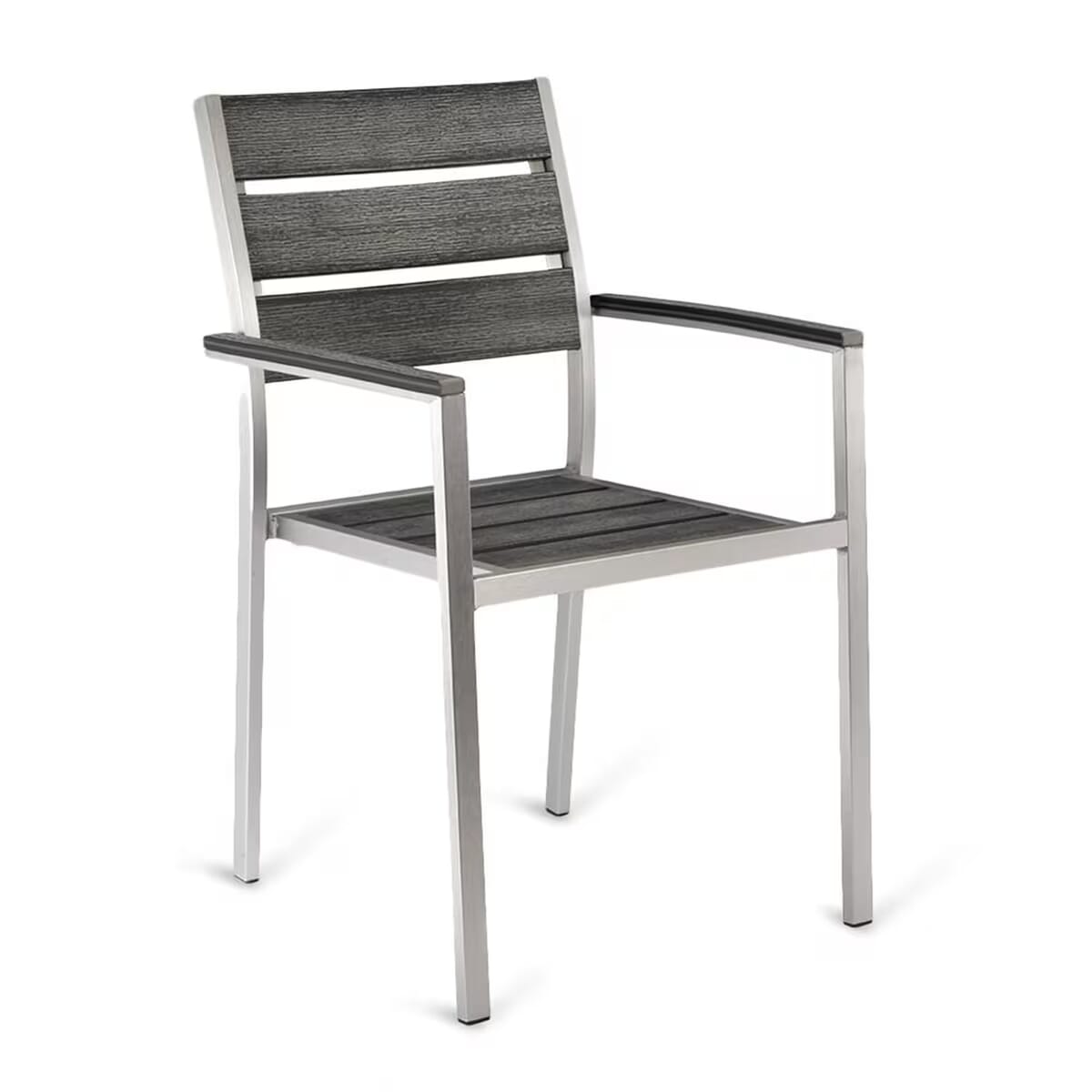 Caribbean Collection Silver Frame Side Chair with Pewter Teak Wood Slats
