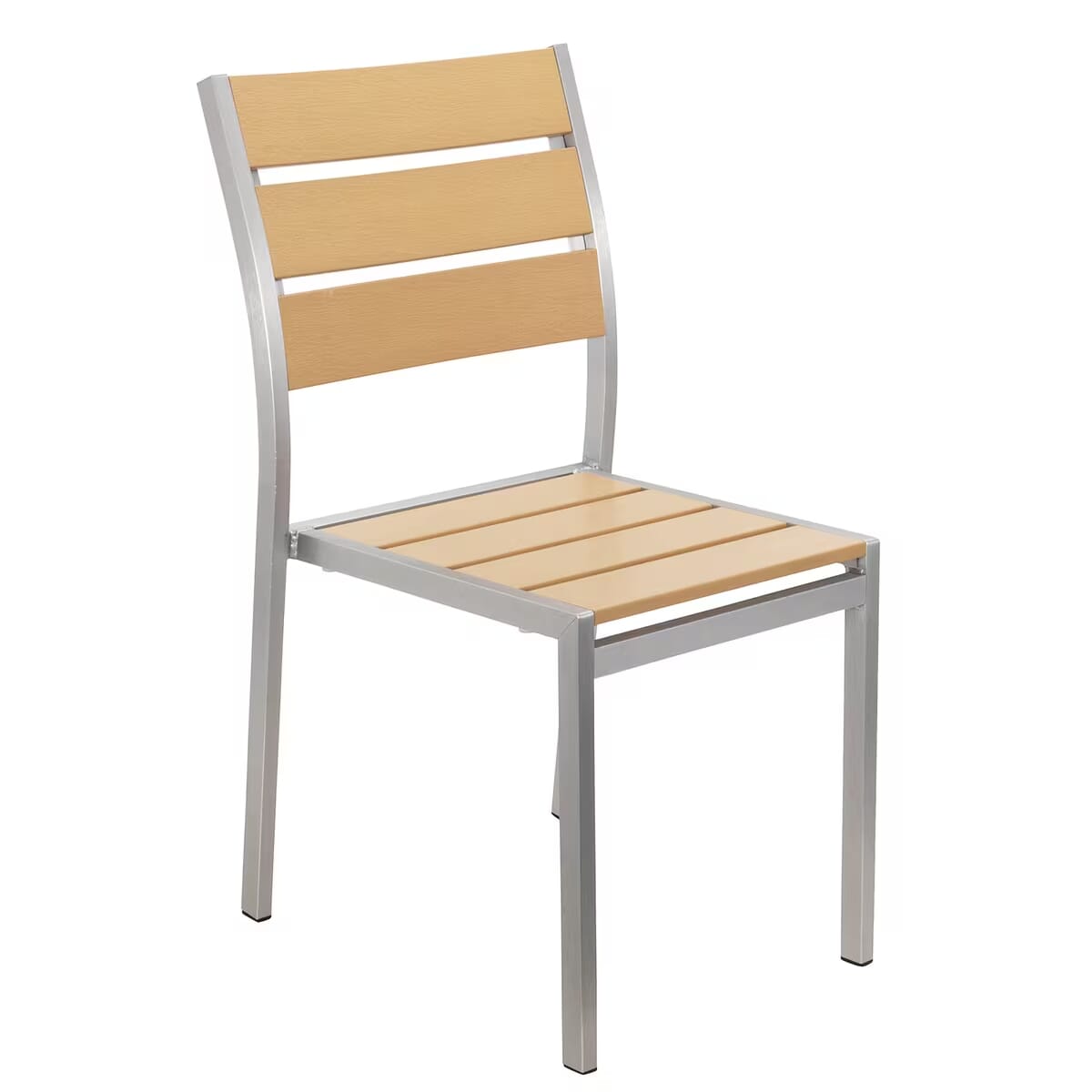 Caribbean Collection Silver Frame Side Chair with Tan Teak Wood Slats