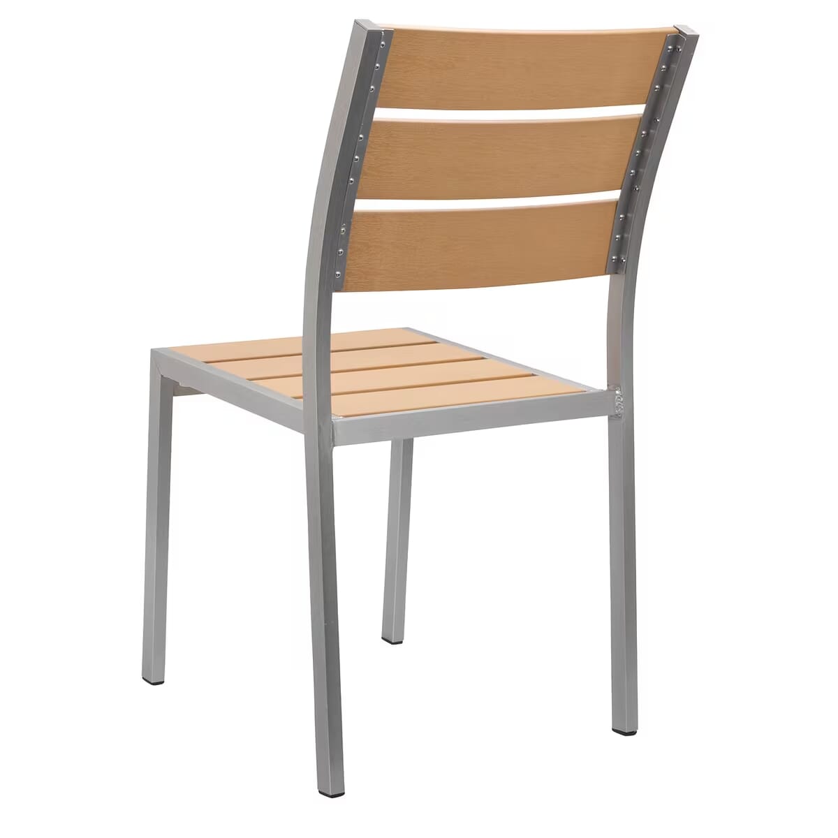 Caribbean Collection Silver Frame Side Chair with Tan Teak Wood Slats