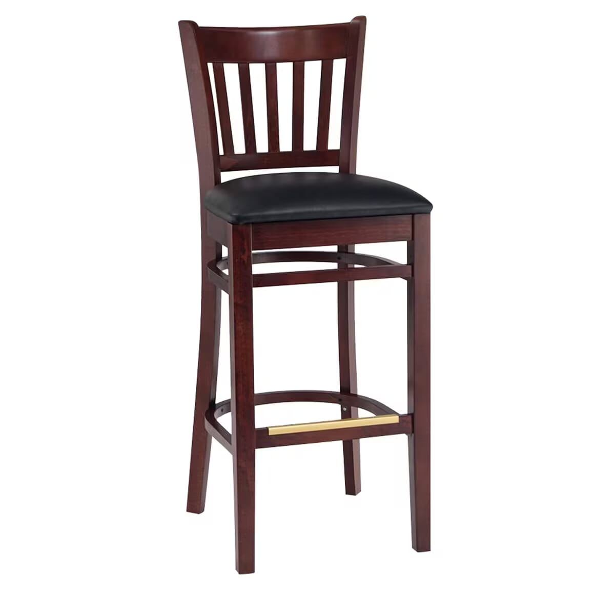 Gladiator Dark Mahogany Vertical Back Wooden Bar Stool with Choice of 3 Stock Vinyl Seats