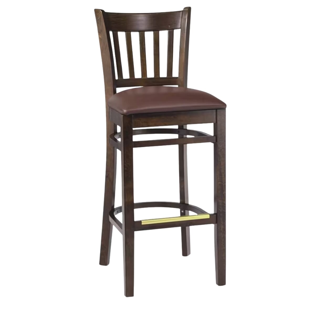 Gladiator Walnut Vertical Back Wooden Bar Stool with Choice of 3 Stock Vinyl Seats