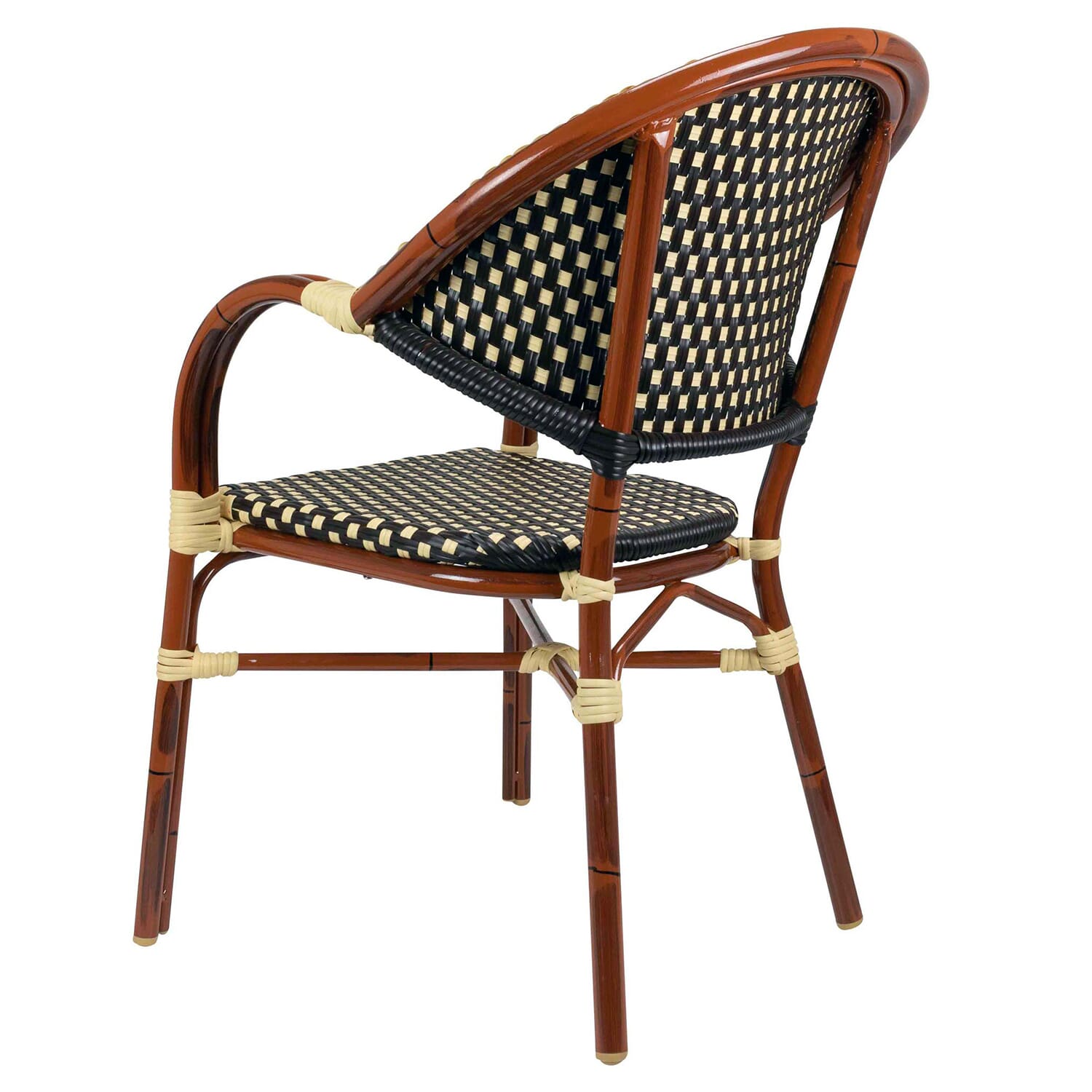 Stackable Outdoor Aluminum Bamboo-Look Restaurant Arm Chair in Brown