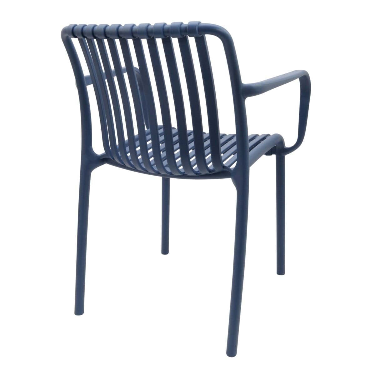 Stackable Outdoor Blue Resin Restaurant Arm Chair with Striped Seat and Back