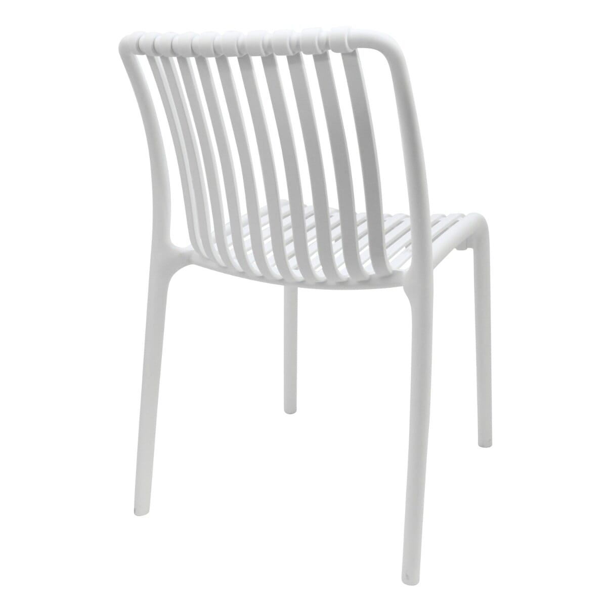 Stackable Outdoor White Resin Restaurant Chair with Striped Seat and Back