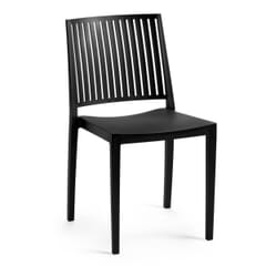 Stackable Outdoor Black Resin Restaurant Chair with Striped Square Back