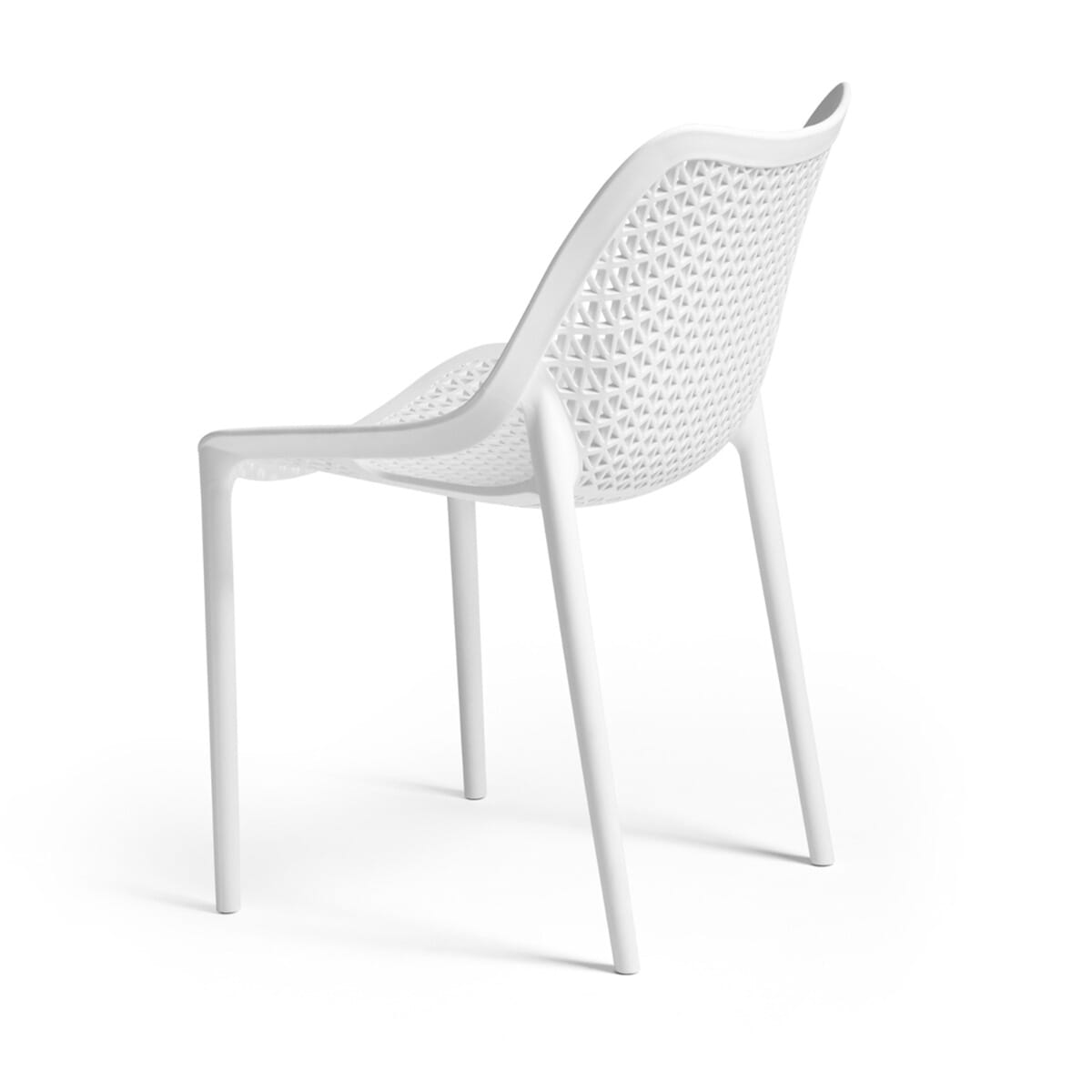 Stackable Outdoor White Resin Restaurant Chair with Mesh Back Design