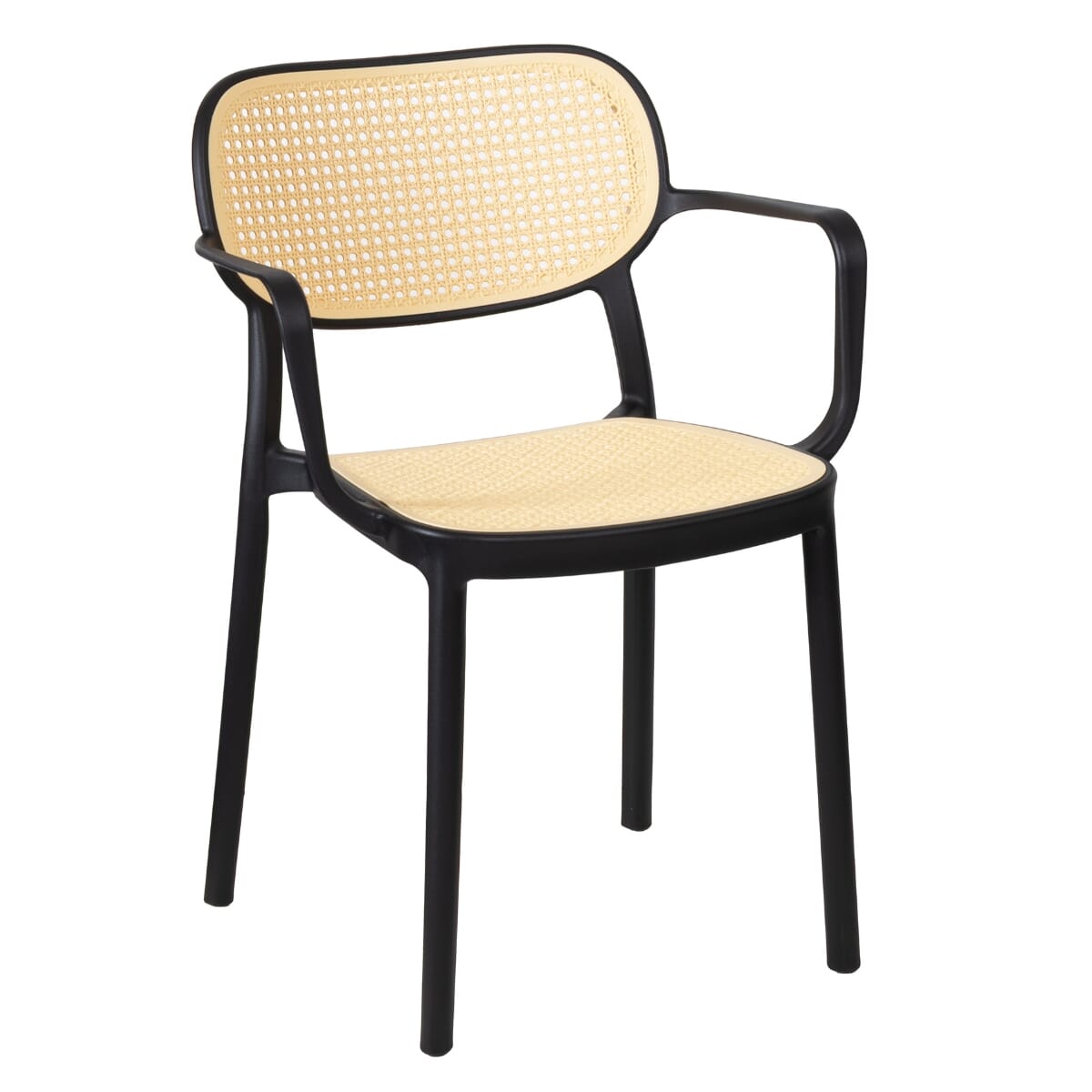 Stackable Black Restaurant Dining Arm Chair with Resin Frame and Mesh Back