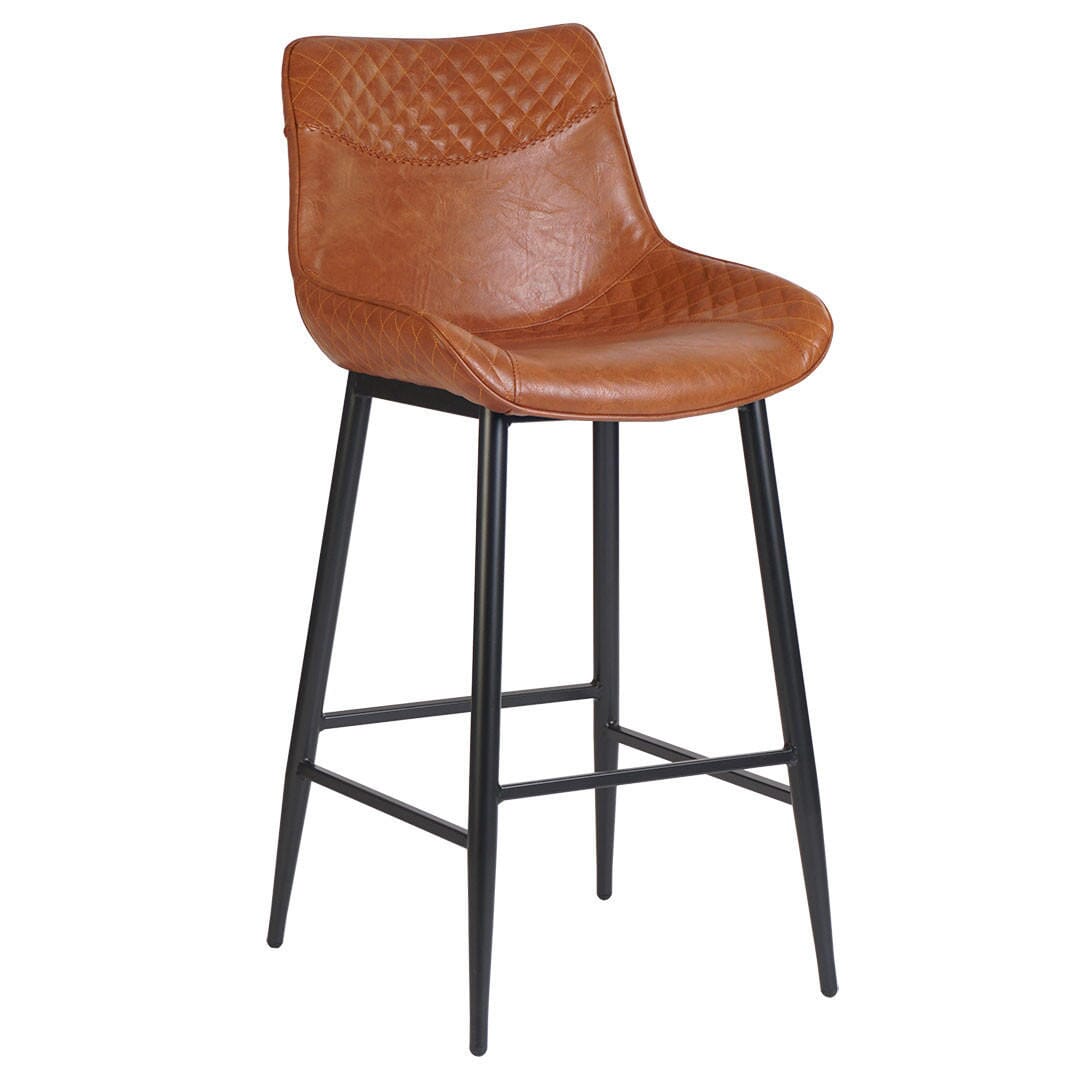 Santos Collection Cradle Quilted Black Frame Bar Stool in Rye from East Coast Chair & Barstool