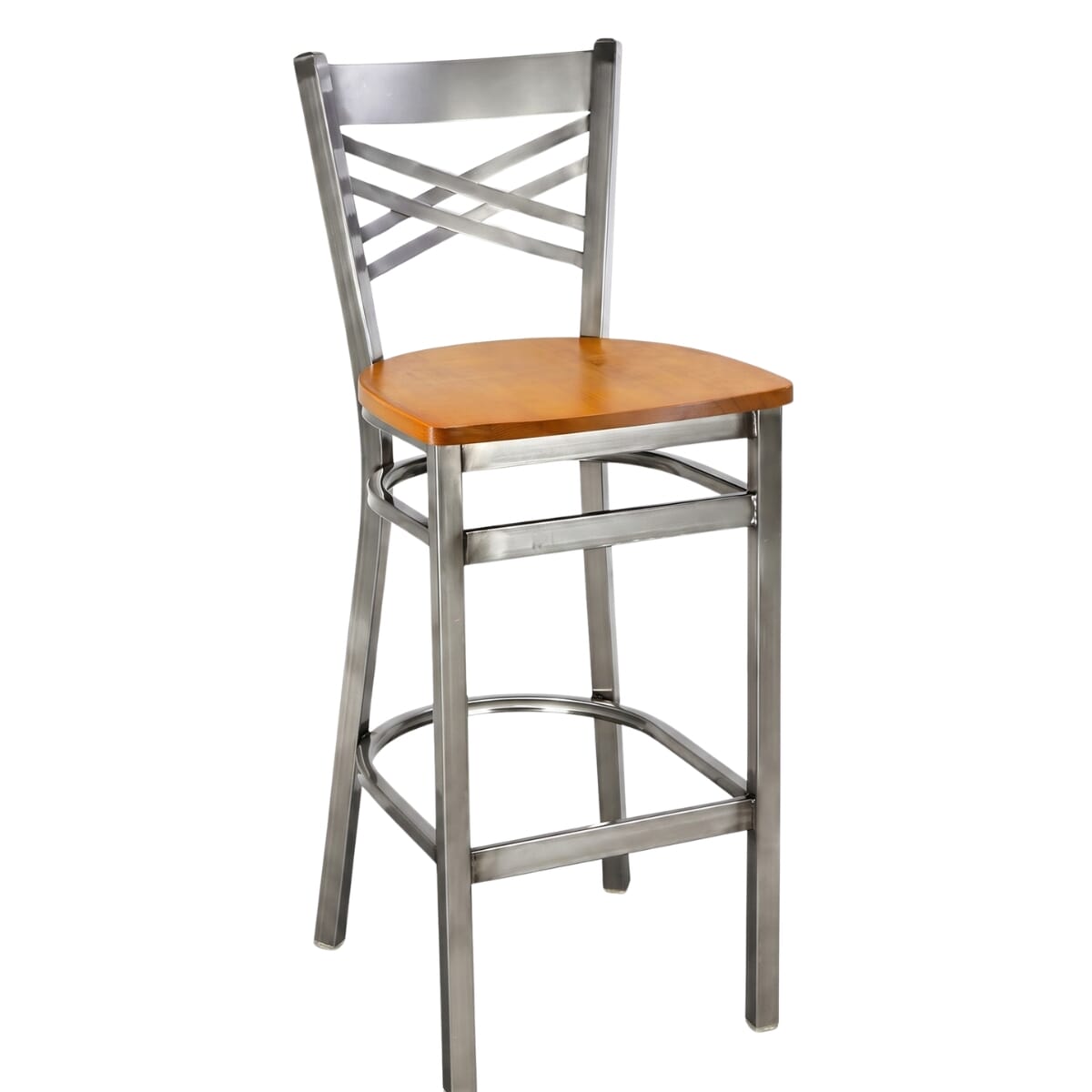 Clear Coat Metal Cross Back Restaurant Bar Stool
