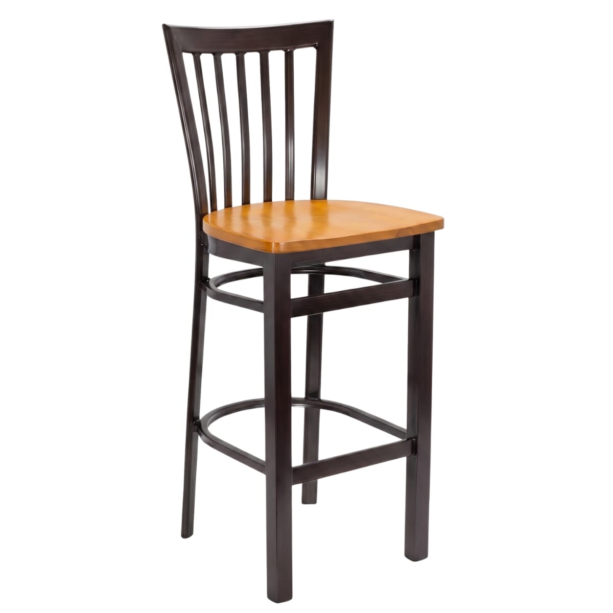 Gladiator Walnut Steel Vertical Back Bar Stool with Choice of Vinyl or Wood Seat