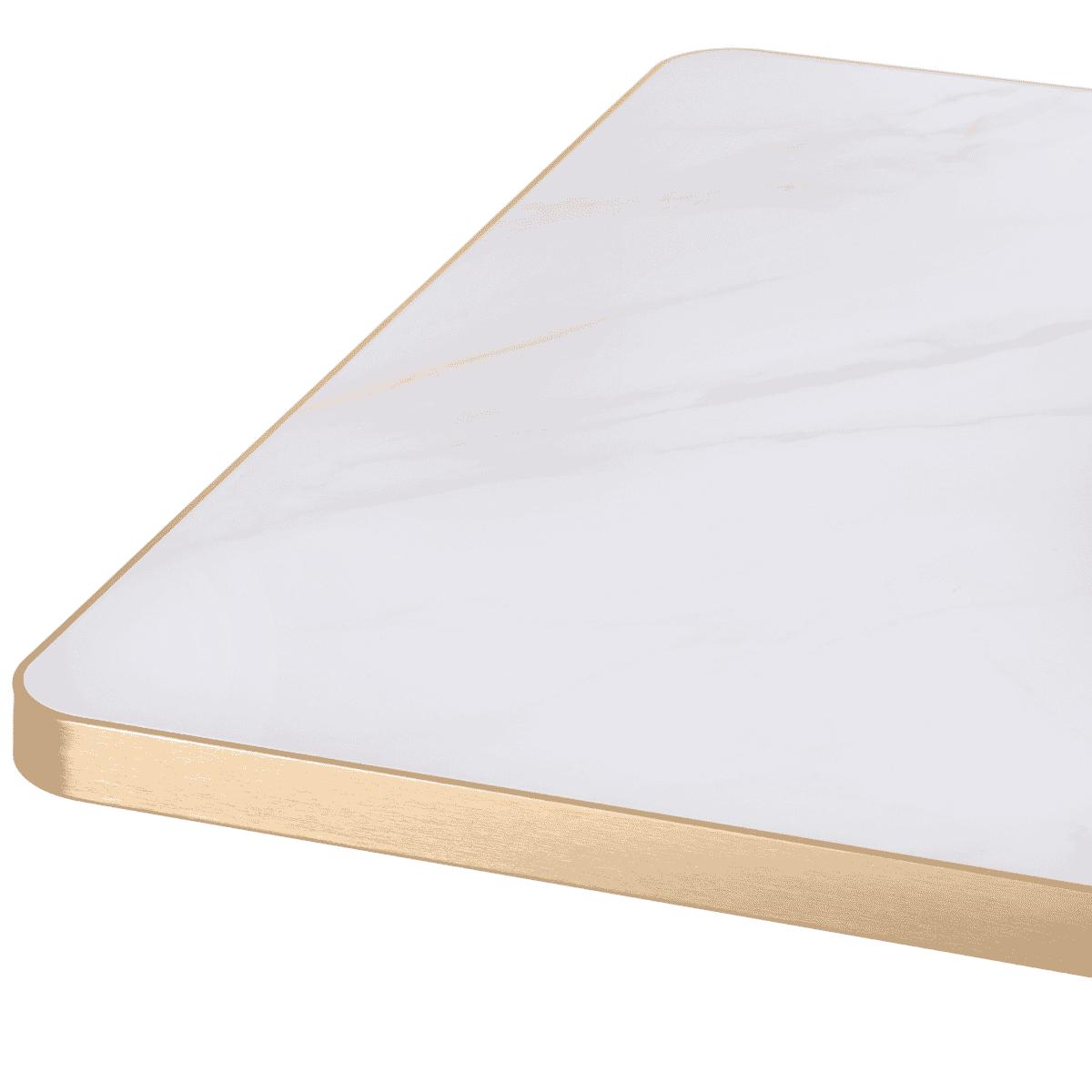 White Sintered Stone Restaurant Tabletop with Gold Edge (Indoor/Outdoor)