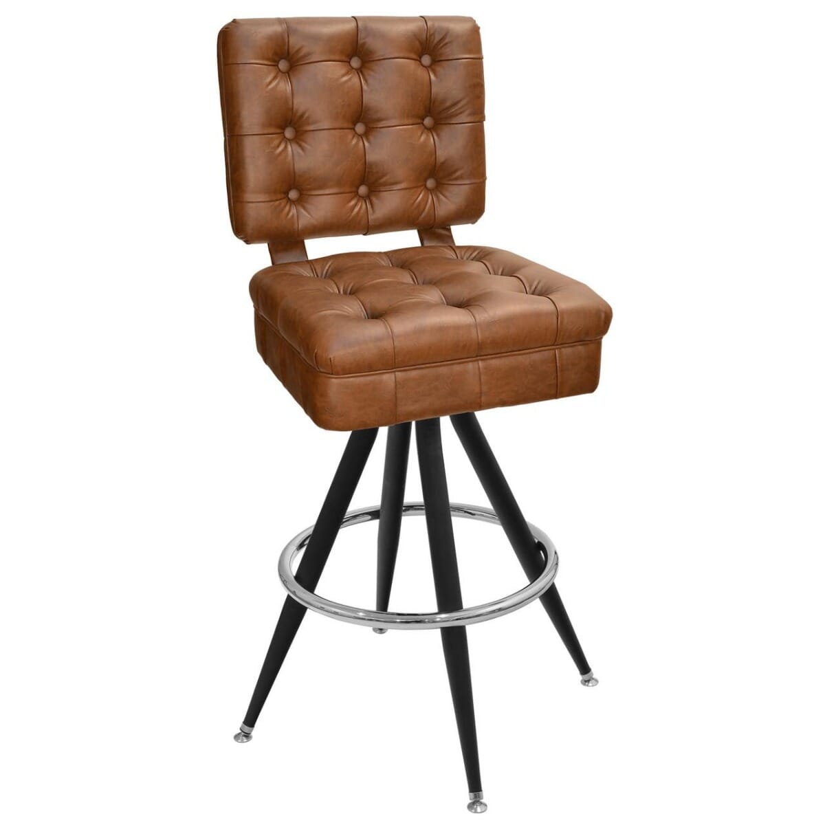 Top Shelf Collection Gladiator Tufted Bucket Black Frame Bar Stool with Silver or Gold Ring (Multiple VinylOptions!)